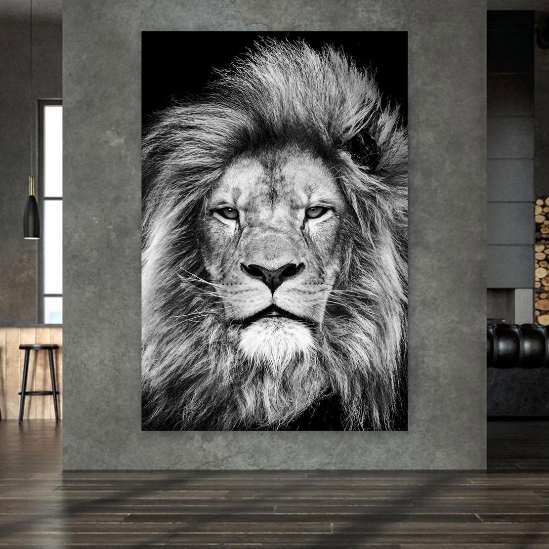 Quadro stampa su tela leone testa bianco e nero bellissimo, animali africani - Artedinoi