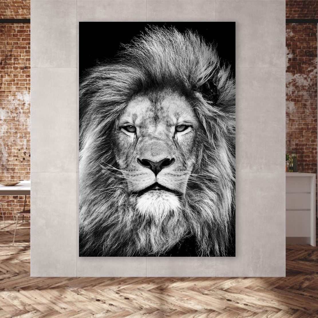 Quadro stampa su tela leone testa bianco e nero bellissimo, animali africani - Artedinoi