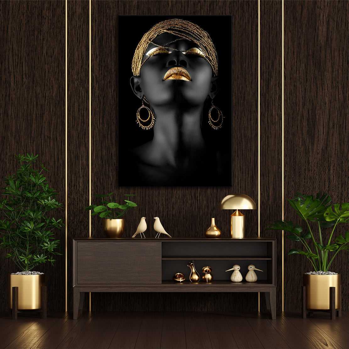 Afrikanische Schwarze Frauen Gold Stil Afrikanische Frau Leinwanddruck Bild