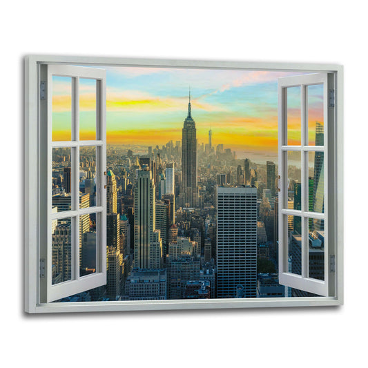 Quadro stampa su tela finestra New York Skyline Yellow Sky USA - Artedinoi