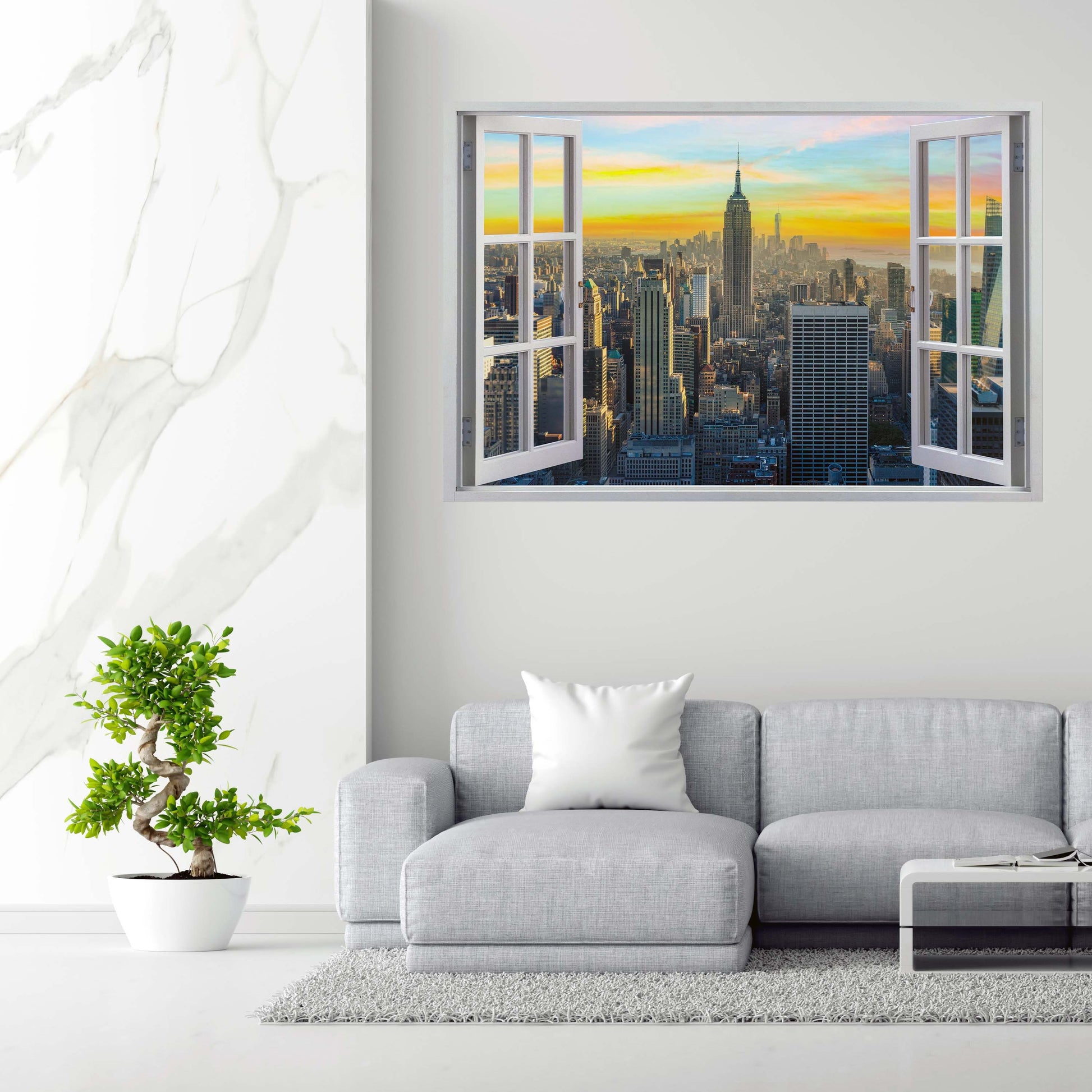 Quadro stampa su tela finestra New York Skyline Yellow Sky USA - Artedinoi