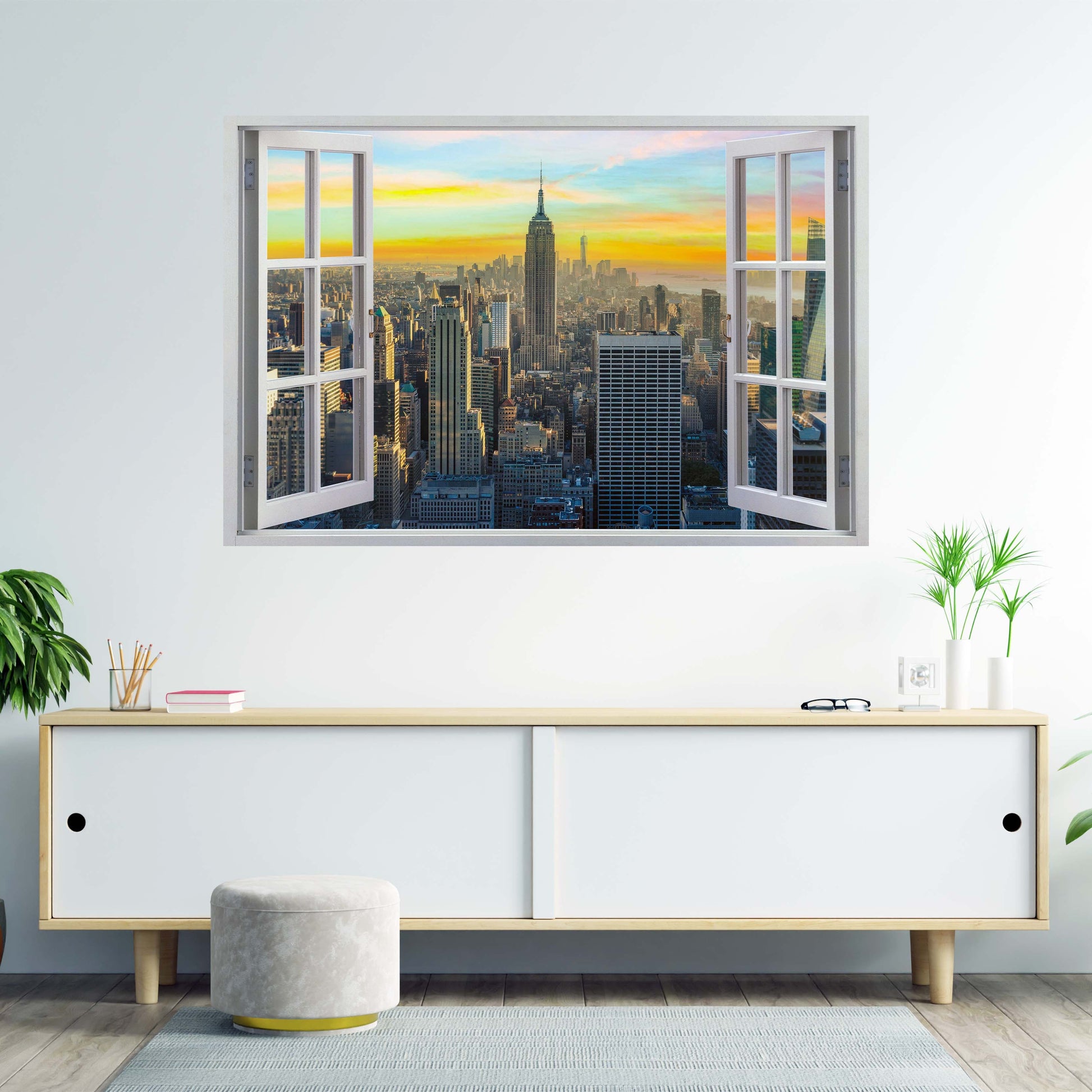 Quadro stampa su tela finestra New York Skyline Yellow Sky USA - Artedinoi