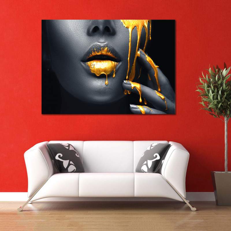 Quadro moderno Abstract Gold Lips