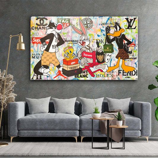 Quadro Pop Art Collage fumetti Bunny, Daffy, Tweety Comic Pop Art Style