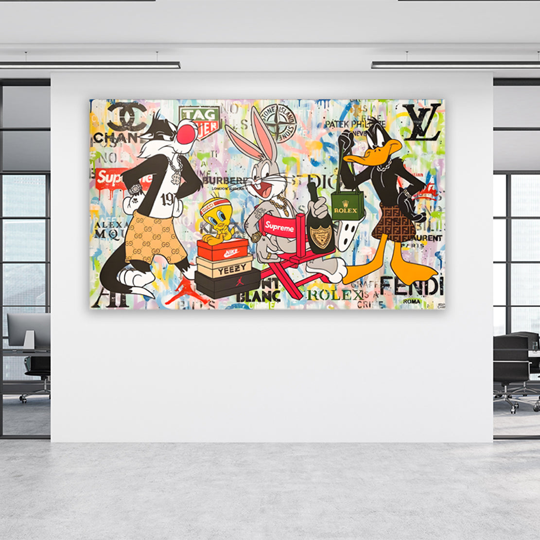 Hase, Daffy, Tweety Comic Pop Art Style Comic Leinwanddruck Bild